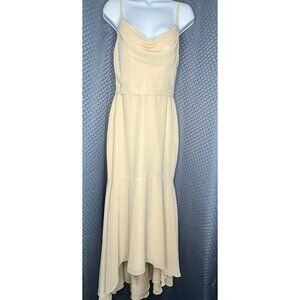 Azazie Cream Sleeveless Maxi‎ Dress With V-Neck & High-Low Hem